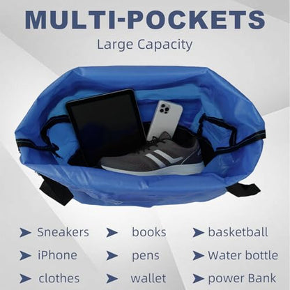 Tygelluis Drawstring Backpack, Waterproof Gym Bag with Water Bottle Pocket for Women Men, Pull String Sport Bag for Swim, Soccer and Basketball, Royal Blue - color: Royal Blue1