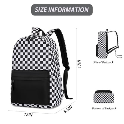 mezhsa Girls School Backpack Elementary Middle Lightning Bookbag Laptop Teenager Waterproof Lightweight 17 Inches (Black Square) - color: 4-black