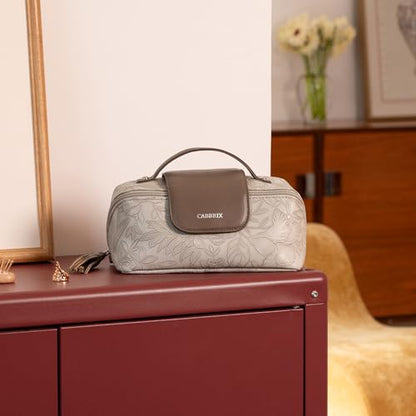 Cabbrix Travel Makeup Bag, Extra Large Capacity 3 Pcs Set Cosmetic Bag for Women, Waterproof PU Leather, Flat Open Portable Toiletry Bag for Skincare, Brushes & Travel Essentials (Apricot) - color: Apricot