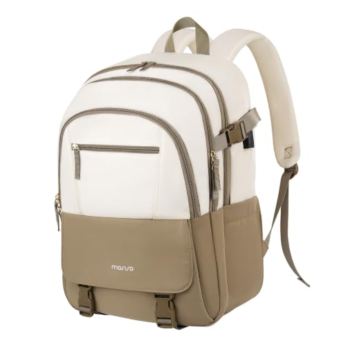 MOSISO Laptop Backpack for Women Men, 15.6 inch Computer Backpack Travel Hiking, Anti Theft Lightweight Backpacks, Personal Item Bag for Commute Weekender College Work Business, Beige&Khaki