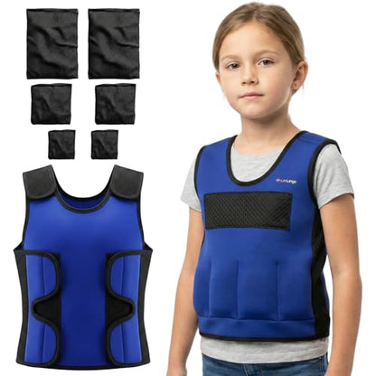 Weighted Vest for kids with Adjustable Weights, Compression Vest for Kids & Toddlers, Removable Metal Beads, Breathable Mesh and 6 Pockets - size: Medium