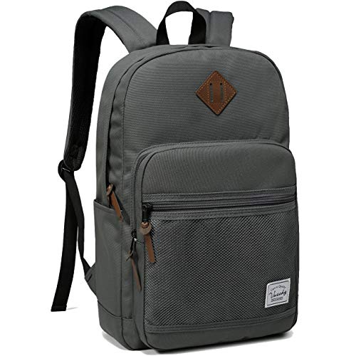 VASCHY School Backpack, Water Resistant Lightweight Casual Backpack for Men Women with Padded Laptop Sleeve Dark Gray - color: Grey