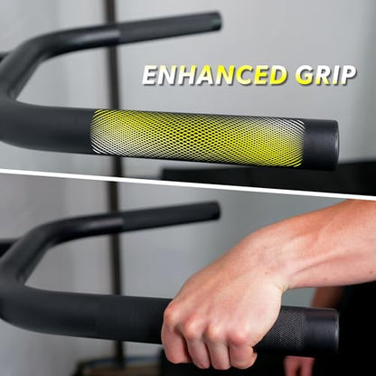 Valor Fitness Wall Mounted Dip Station - Foldable Dip Bar for Home Gym -Heavy Duty Steel Upper Body Training Equipment - Multi Grip Handles for Dips, Leg Raises, and Ab Workout - 350 lb Capacity