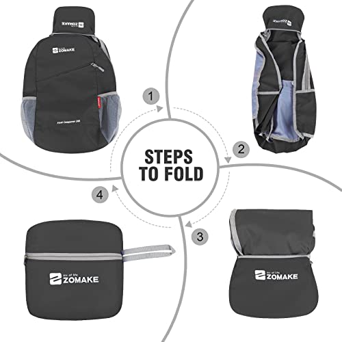 ZOMAKE Lightweight Packable Backpack 20L,Foldable Backpacks Small Daypack for Hiking Water Resistant Day Bag for Travel(Black) - color: Black