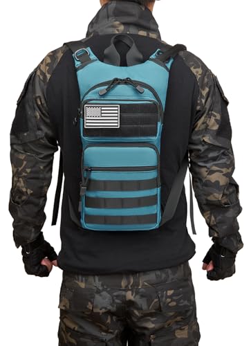 Insulated Water Hydration Pack Bag with 3L TPU Bladder Tactical Molle Hydration Backpack for Hiking Cycling Running - color: Light Blue