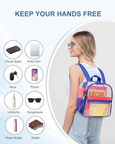 Clear Backpack for Stadium Events, 12x12x6 Small Clear Plastic bag with Reinforced Straps for Game Security Festival Concert - color: Blue