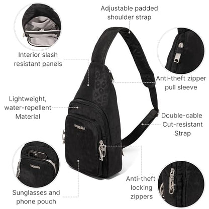Baggallini Securtex Anti-Theft Daytripper Sling - color: Black Cheetah Emboss