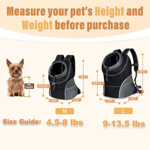 YUDODO Dog Front Carrier Backpack, Adjustable Breathable Pet Carrier for Small Dogs Cats, Ventilated Puppy Back Pack with Safety Belt, Lightweight Doggy Backpack for Hiking Outdoor (Black, M) - color: Black
