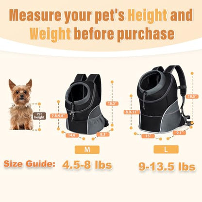 YUDODO Dog Front Carrier Backpack, Adjustable Breathable Pet Carrier for Small Dogs Cats, Ventilated Puppy Back Pack with Safety Belt, Lightweight Doggy Backpack for Hiking Outdoor (Black, M) - color: Black