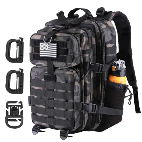 Hannibal Tactical 30L MOLLE Assault Pack, Tactical Backpack Military Army Camping Rucksack with Bottle Holder, 3-Day Pack, Black Camo - color: Black Camo, size: 30L