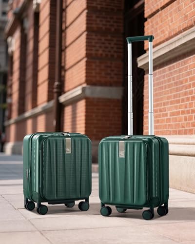 Hanke Top Opening Carry-On - Expandable 16 Inch Airline Approved Spinner | Easy-access top opening,360° spinner wheels,lightweight expandable hardshell, fits overhead bins,for overnight business trips - color: Blackish Green, size: 16 Inch Expandable