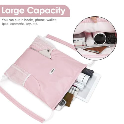 WANDF Drawstring Backpack, Gym String Bag with Shoulder Pad - color: M, Pink, size: Medium