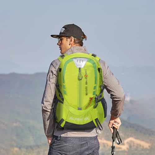 Hiking Backpack Camping 40L Outdoor Daypack Lightweight Travel Backpack with Rain Cover for Women Men (Green) - color: Green