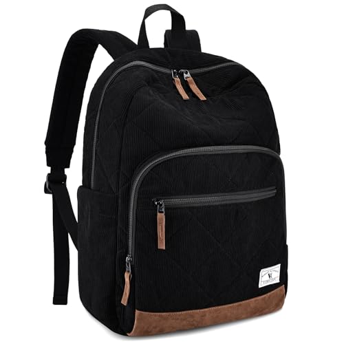 VX VONXURY School Backpack for Teens, Cute Kids School Backpacks Lightweight Corduroy Aesthetic Backpack Casual Bookbag for College Teens Travel (Black) - color: Black