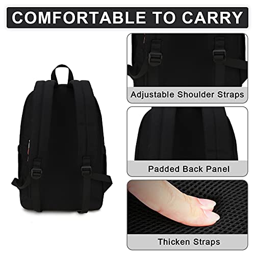 RAVUO School Backpack for Men Women, Water Resistant 15.6 inch Laptop Bag College Bookbag Casual Daypack Travel Rucksack - color: Black