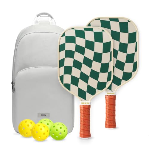 Pickleball Paddles Set of 2/4- USAPA Approved Graphite/Fiberglass Pickleball Racket, 2 Pickleball Rackets, 4 Balls and 1 Portable Carry Bag, Aesthetic Pickle Ball Set for Men Women Beginners - color: 2 Wave Check | Gray | Graphite