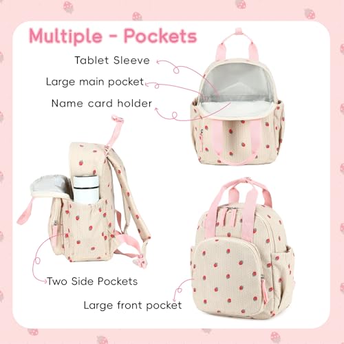 Bluboon Toddler Backpack for Girls Boys 2-4 Cute 12" Preschool Kindergarten Backpacks Kids Daycare Bags School Travel (Strawberry-Beige, Age 2-4 (12" H not Fit A4 Folder)) - color: Strawberry-beige, size: Age 2-4 (12" H not Fit A4 Folder)