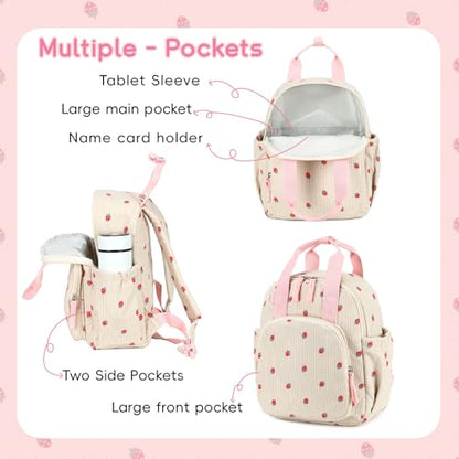Bluboon Toddler Backpack for Girls Boys 2-4 Cute 12" Preschool Kindergarten Backpacks Kids Daycare Bags School Travel (Strawberry-Beige, Age 2-4 (12" H not Fit A4 Folder)) - color: Strawberry-beige, size: Age 2-4 (12" H not Fit A4 Folder)