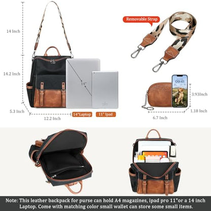 AGLOD Backpack Purse for Women PU Leather Back Packs Designer Ladies Shoulder Bag Fashion Faux Work Travel Handbags - color: Black-brown