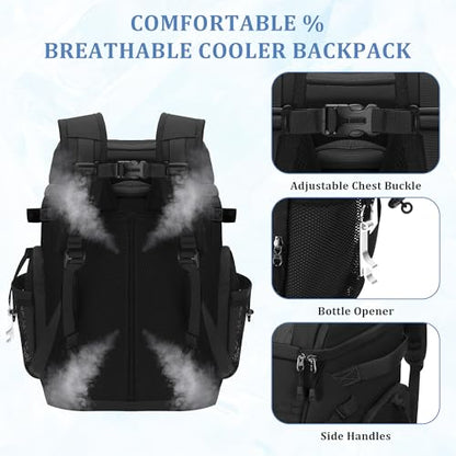 30L Cooler Backpack for Men Women, Leak Proof & Waterproof, Double Decker Insulated Backpack Cooler for Beach Camping Picnic (7.93 Gal, 48 Can) - color: Black