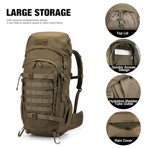 Mardingtop 50L Hiking Backpack,Backpacking Backpack with Rain Cover for Hiking,Backpacking,Rucking,Camping,Survival - color: Khaki