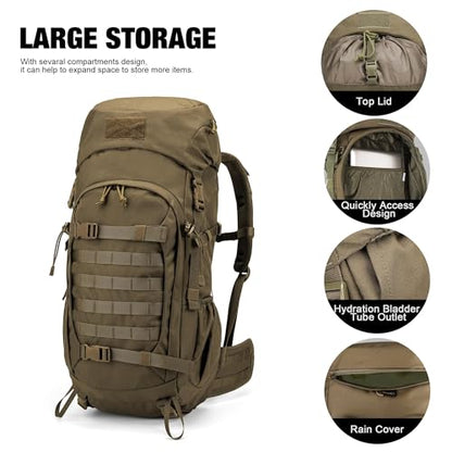Mardingtop 50L Hiking Backpack,Backpacking Backpack with Rain Cover for Hiking,Backpacking,Rucking,Camping,Survival - color: Khaki