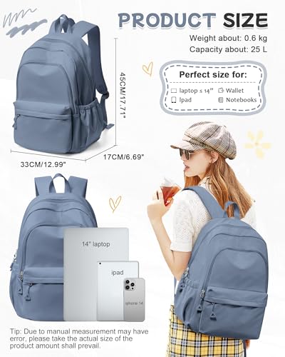 BJLFS Small Blue Backpack for School Women Girls, Waterproof Bookbag Cute High School Backpack for Men Teen Boys, Lightweight Travel College Back Pack Mochilas Escolares para Casual Daypack Rucksack - color: A0-blue