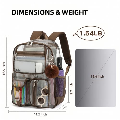 Clear Backpacks for Girls Boys, Heavy Duty PVC Transparent School Bookbag See Through Back Pack for College Work Travel (Coffee) - color: Coffee