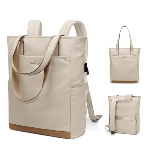 Convertible Laptop Backpack for Women Men Carry on Tote Backpack Teacher Bookbag for College Work Nurse Travel Leisure,16 Inch,Apricot - color: Apricot