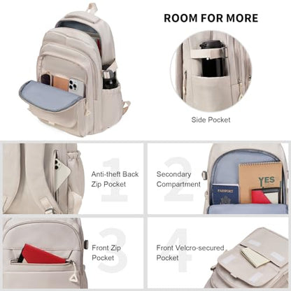 GAEKEAO Travel Backpack for Women Men,15.6 Inch Laptop Backpack Lightweight Casual Daypack Cute Bookbags for Work College Beige - color: A01 Beige