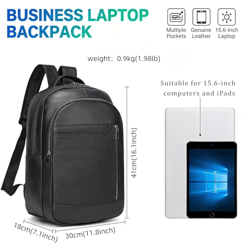Laptop Leather Travel Backpack For Men Carry On Back Pack For Business Work computer Backpacks Fit 15.6" Laptop - color: Bb-16 Black
