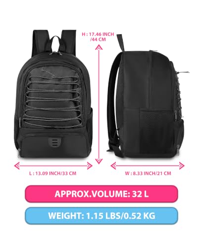 Basketball Bag Backpack for Men Women with Ball & Shoes Compartment 30L Capacity Lightweight Breathable Boys Girls Soccer Ball Bag Backpack Fit Volleyball Football Sports Travel School Gym - color: TK13Black