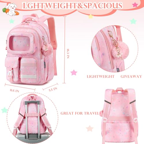AO ALI VICTORY Backpack for Girls with Lunch Bag Pencil Case Kids School Bags for Kindergarten Elementary Middle Primary Schoolbag Cute 16 inch Laptop Bookbag Students 3 PCS Cute Bookbag, Pink Set - color: Pink Set