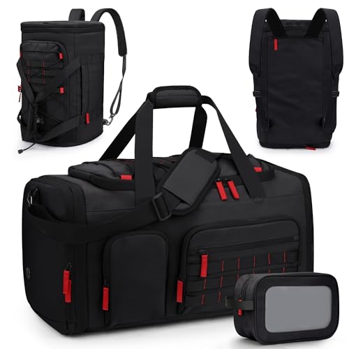Gym Bags for Men Women, 45L Sports Travel Duffle Bag with Shoe Compartment, 3 in 1 Weekener Overnight Backpack with Wet Pocket, Black - color: Black