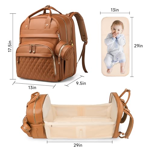 ANWTOTU Leather Baby Diaper Bags with Changing Station,Extra large Capacity Baby Diaper Bag Backpack,Waterproof Baby Essentials(Brown) - color: Upgraded-brown