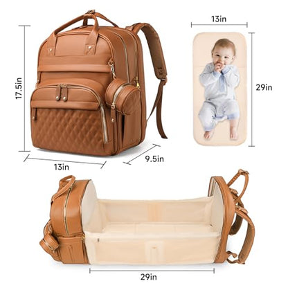 ANWTOTU Leather Baby Diaper Bags with Changing Station,Extra large Capacity Baby Diaper Bag Backpack,Waterproof Baby Essentials(Brown) - color: Upgraded-brown