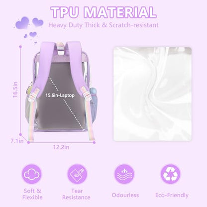 MOONBABY Clear Backpack for School Girls, Heavy Duty TPU Transparent Backpack Stadium Events Approved, Clear Bookbag - color: Purple
