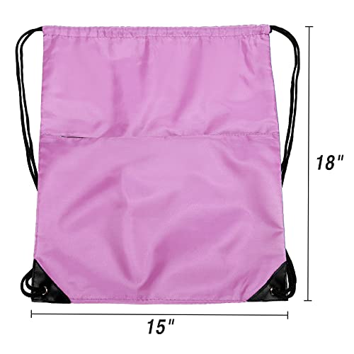 Drawstring Backpack Sports Water Resistant String Bag Sport Gym Sackpack for Women Men Large with Zipper, Pink - color: Pink