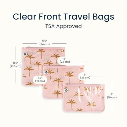 Tiny Twinkle Diaper Bag Organizing Pouches|3 Pack Mess-Proof Clear Front Travel Organizer Bags&TSA Approved Toiletry Bag Set for Baby and Mom Essentials - color: Royal Palm