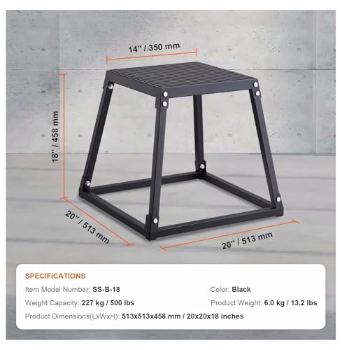 Plyometric Jump Box 18 Inch - Steel Plyo Box for Fitness, Agility Training - Anti-Slip Workout Platform for Home Gym - Strength & Conditioning - Black