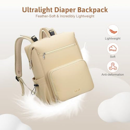 Lekesky Large Diaper Backpack with 16 Pockets, 1.52Lb Lightweight Durable Baby Bag, with Foldable Changing Pad & Pacifier Case, Anti-theft Pocket, Wipes Pocket, Easy to Clean, Khaki - color: Khaki