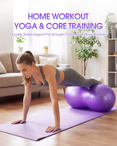 Premium Peanut Ball - 100x50cm Anti-Burst Exercise Ball for Physical Therapy, Pregnancy Labor & Home Fitness Sensory| Non-Slip Design | Quick-Inflate Pump Included - color: purple