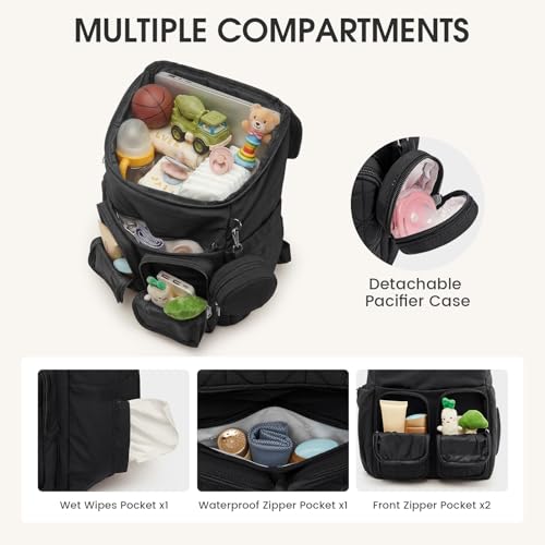 G4Free Diaper Bag Backpack for Moms Dads Travel Baby Bag with Pacifier Case & Insulated Pockets,Black - color: Black