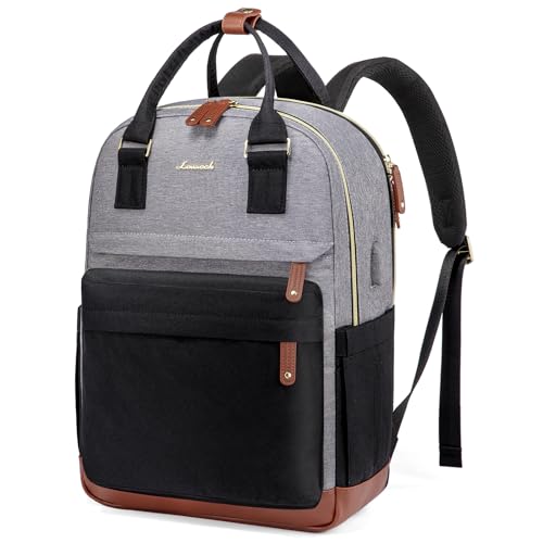 LOVEVOOK Travel Laptop Backpack Women, 15.6 Inch Anti-theft Laptop Bag with USB Port, Fashion Waterproof Computer Backpacks Teacher Nurse Backpack Purse for College Work - color: Grey-black, size: 15.6 Inch