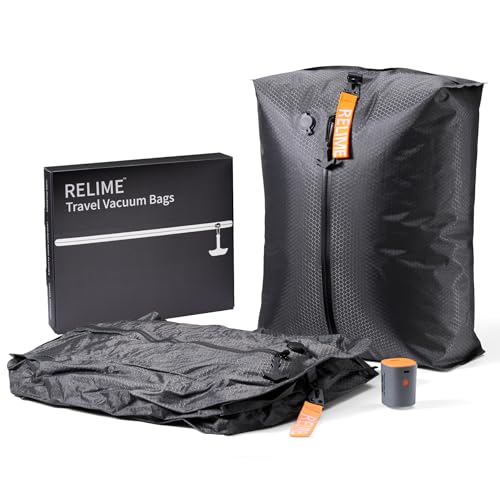 Relime Classic Series Vacuum Bags for Travel Luggage with Wireless Pump, Compression Bags for Carry On Suitcases and Backpack, Vacuum Seal Packing cube for Cloth Packing (2PC + PUMP) - color: 2PC Gray
