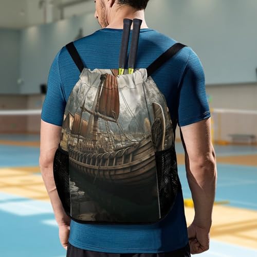 Drawstring Gym Backpack with Shoe Compartment And Wet Pocket, 28L Lightweight Waterproof Old Boat Sports Backpack for Workout Swim Beach Travel String Bag for Men Women