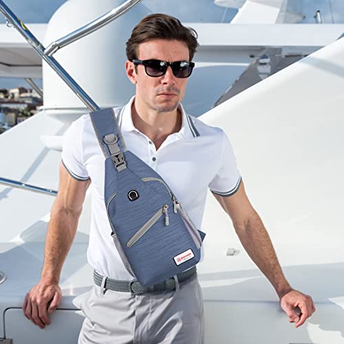 ZOMAKE Sling Bag,Small Crossbody Sling Backpack,Water Resistant Shoulder Daypack for Travel,Anti Thief Chest Bag for Hiking(Navy Blue(Stripe)) - color: Navy Blue(stripe)