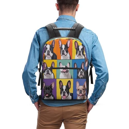 Supdreamc Lightweight Backpack for Gym Travel Bicycle, Big Capacity Multipurpose Anti-Theft Carry On Bag, French Bulldog Pet Travel Hiking Bag Day Pack - color: Pattern 439