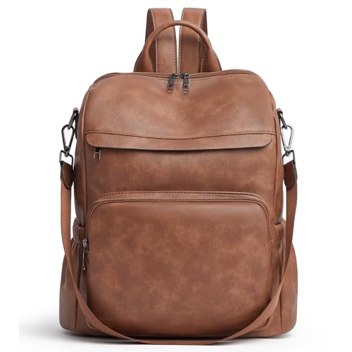 Anti-Theft Backpack Purse for Women, Convertible 3-in-1 Vegan Leather Backpack with Hidden Zipper, Adjustable Shoulder & Crossbody Bag for Travel and Daily Commute - color: A Two Toned Brown