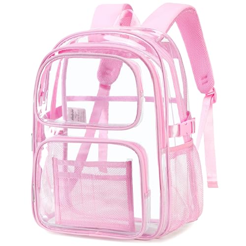 abshoo Large Heavy Duty Girls Clear Backpack for School Bookbag Transparent Multi Pocket Backpacks for Women (Pink) - color: Pink